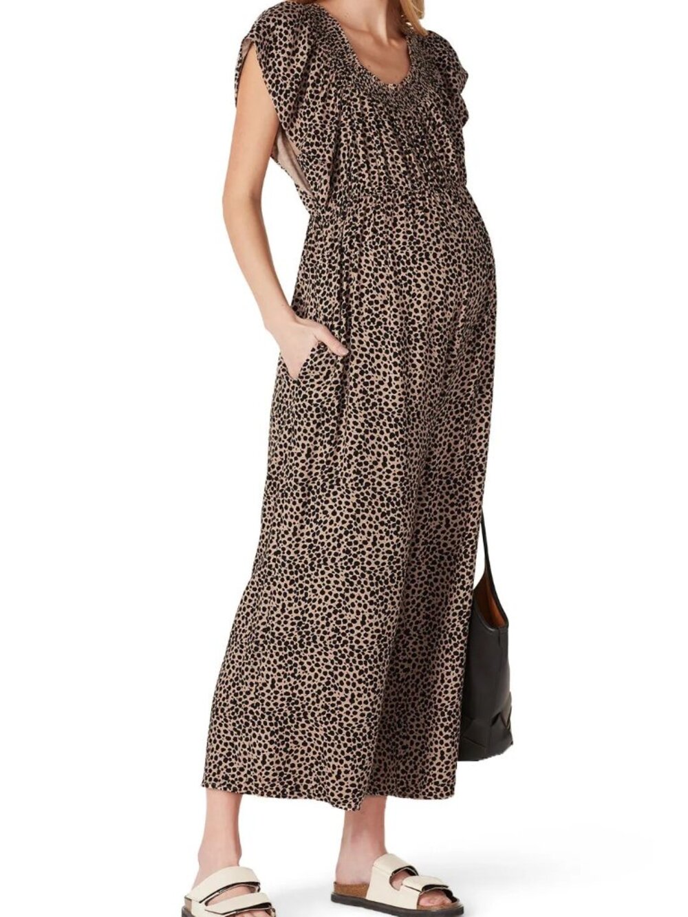 Ingrid & Isabel Leopard Print Ruffle Sleeve Maternity Jumpsuit XS